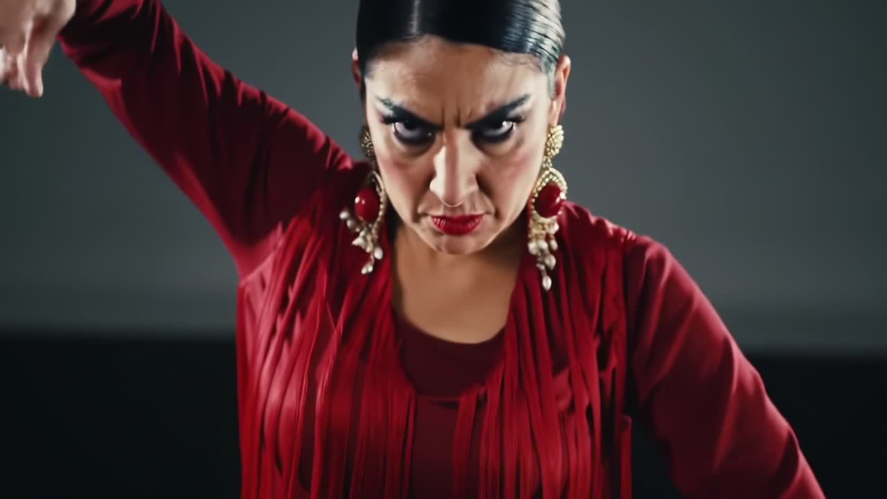 Intense Dance Performance Capturing the Essences of Emotion and Skill in Elegant Moves, Showcasing the Artistry of a Passionate Dancer in a Striking Red Ensemble