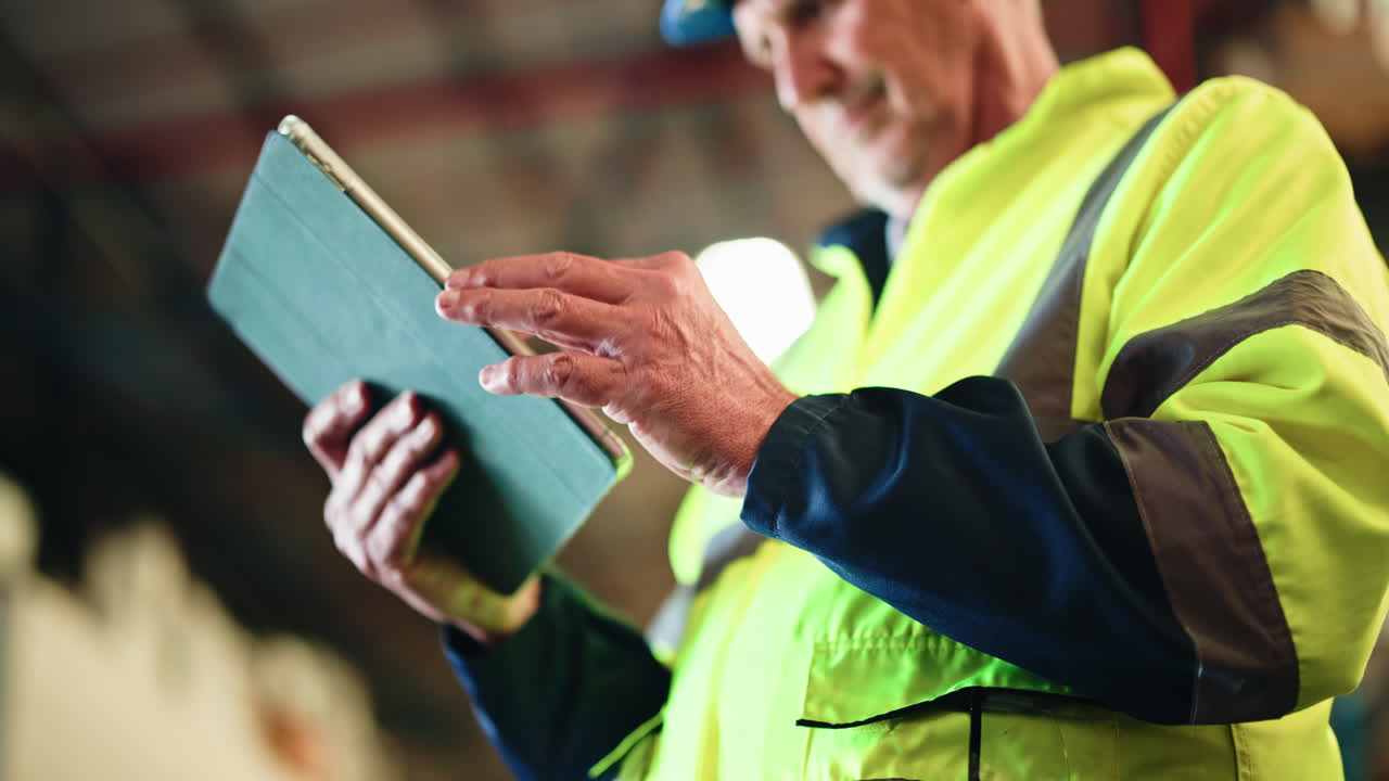 Industrial Worker Using Digital Tablet for Inspection