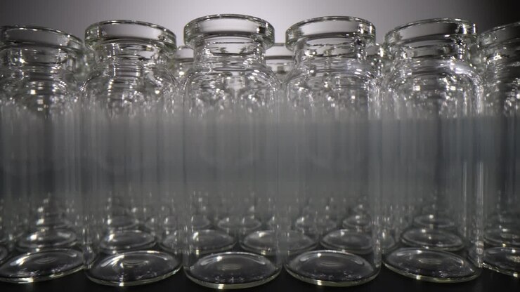 Rows of Empty Clear Glass Vials