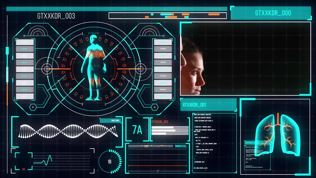 animación del procesamiento de datos deportivos con diversas personas haciendo ejercicio sobre un fondo negro