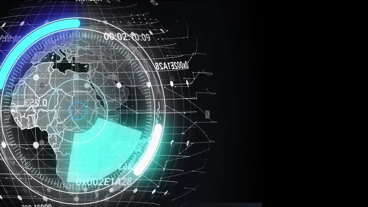 전 세계에 대한 범위 스캐닝과 데이터 처리 애니메이션