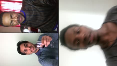 three male friends speaking over video chat