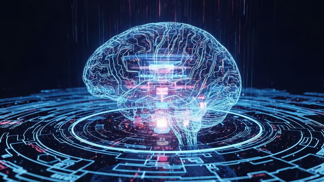 A Stunning Visual Representation of a Futuristic Digital Brain with Technological Interfaces Showcasing Advanced Neural Connections and Data Processing Capabilities