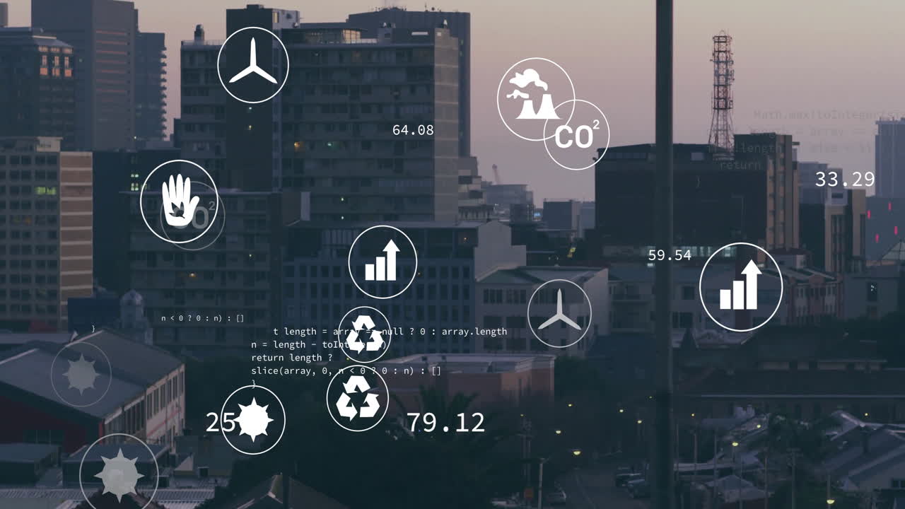 Animation of network of eco icons over city