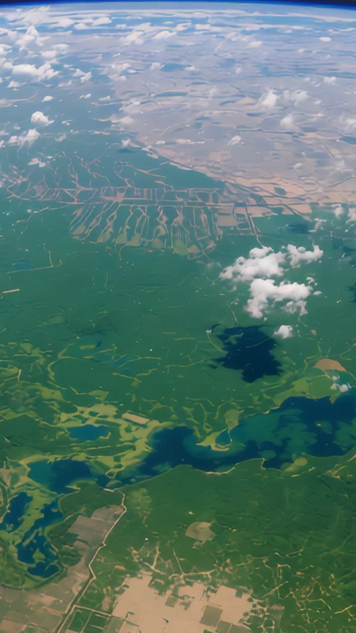 Vertical video: Showing Earth shifting from orbital view, with fields and drifting cloud shadow