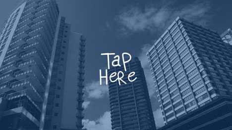 animación de toque aquí texto con líneas sobre el paisaje urbano moderno