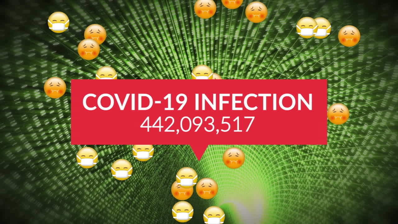 디지털 인간 위에 코로나 19 텍스트와 아이콘의 애니메이션