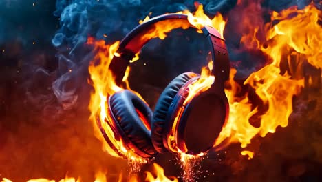 a pair of headphones on fire with smoke coming out of them