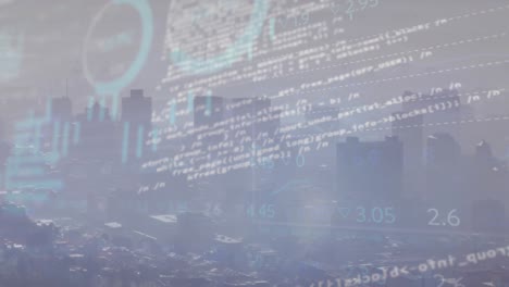 a digital animation of data processing and diagrams on a blue background