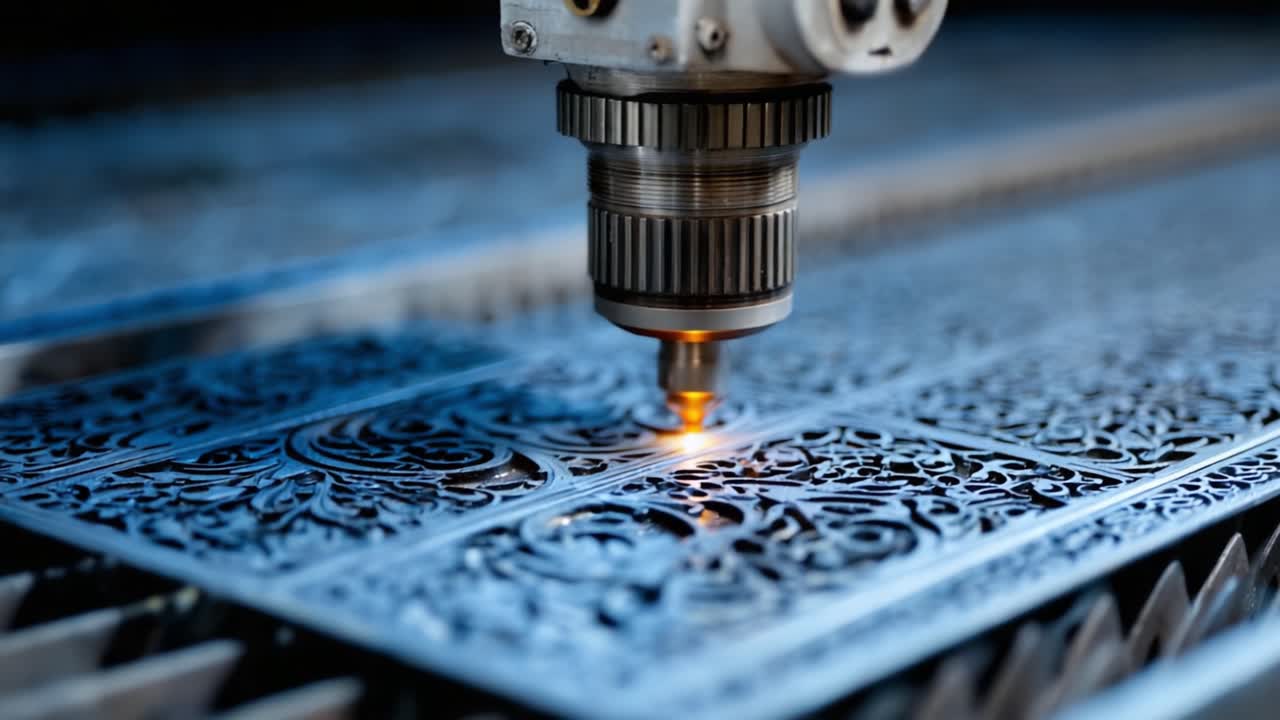 Precision Laser Cutting: Capturing the Intricate Process of Advanced Manufacturing Where Laser Equipment Engages Detailed Patterns for High-Quality Results