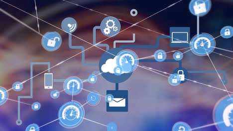 animación de la red de conexiones con las personas iconos sobre el icono de la nube digital