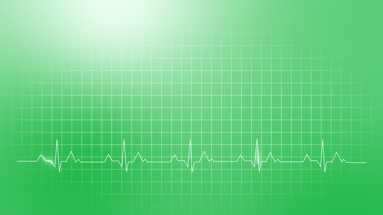 Heart pulse graphic on bright green medical animated background with grid. Looped motion graphics.