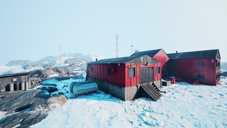 view of old antarctic base at south pole station in antarctica