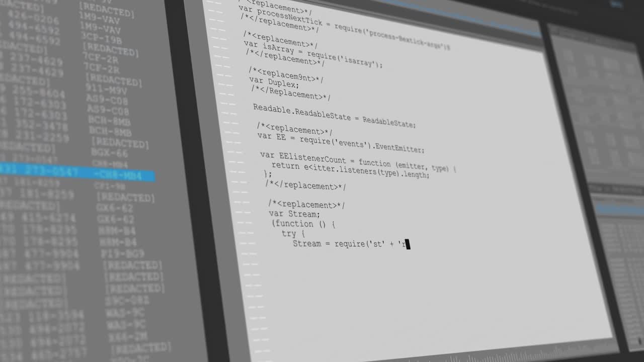animación del procesamiento de datos en pantallas de computadora grises y azules