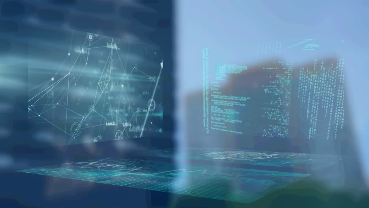 도시 금융 지구에 대한 다양한 데이터의 애니메이션