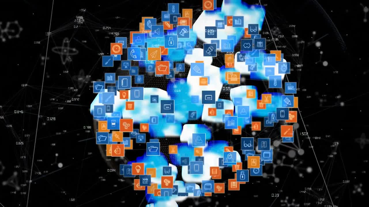 Animation of globe with icons and network of connections