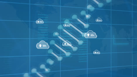 animation of clouds with numbers over graphs and data on blue background