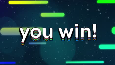 you win text animation over colorful lines and starry background