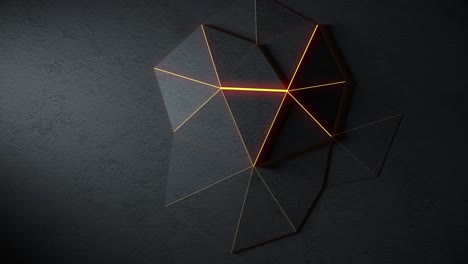 검은색 추상 삼각형 배경과 텍스처 및 빛 3d 렌더링 애니메이션
