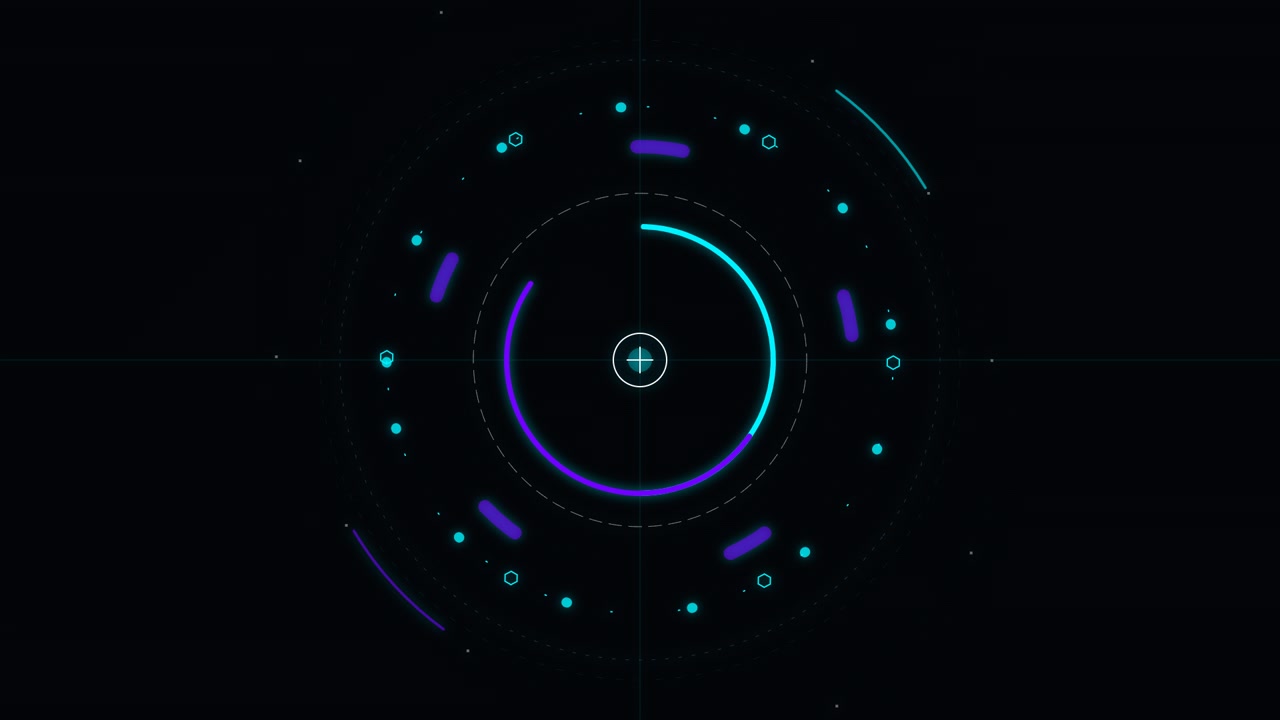 Futuristic Digital HUD Interface with Rotating Circular Elements
