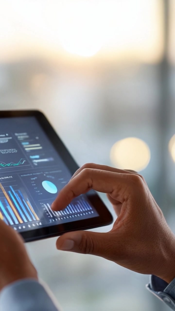 Analysere datatrender med et nettbrett: Innsikt og analyser vist gjennom interaktive grafer og visuell representasjon av målinger i en profesjonell setting.