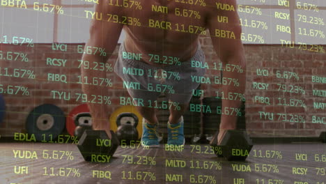 animación del procesamiento de datos sobre el hombre caucásico en el gimnasio