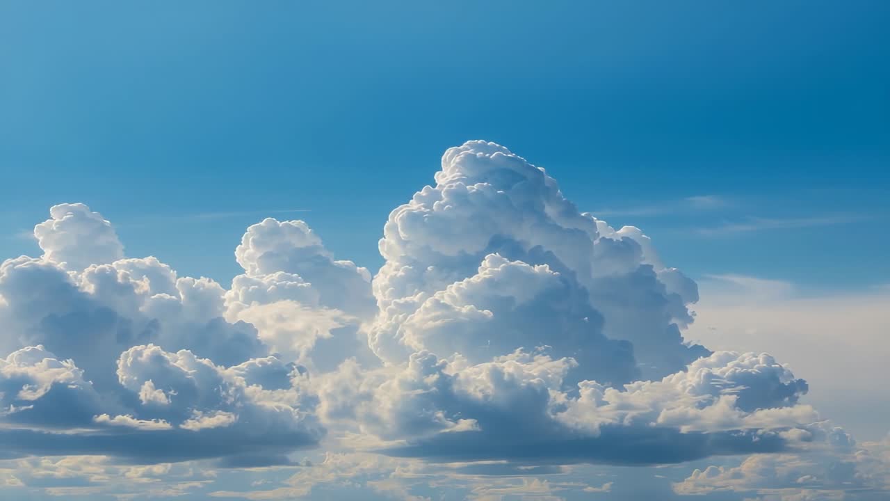 Camera tilting upward and zooming out from plane cabin, revealing towering cumulus cloud formation