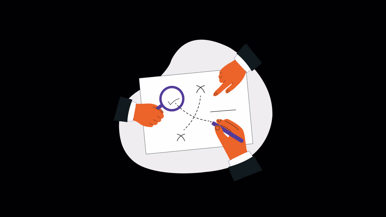 Animated Hands Planning Strategy on Paper with Magnifying Glass