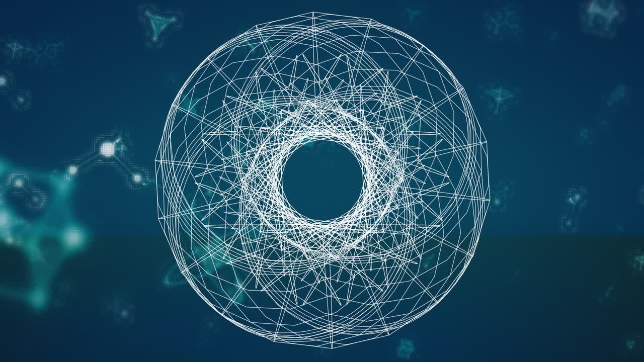 анимация геометрических форм над молекулами на морском фоне