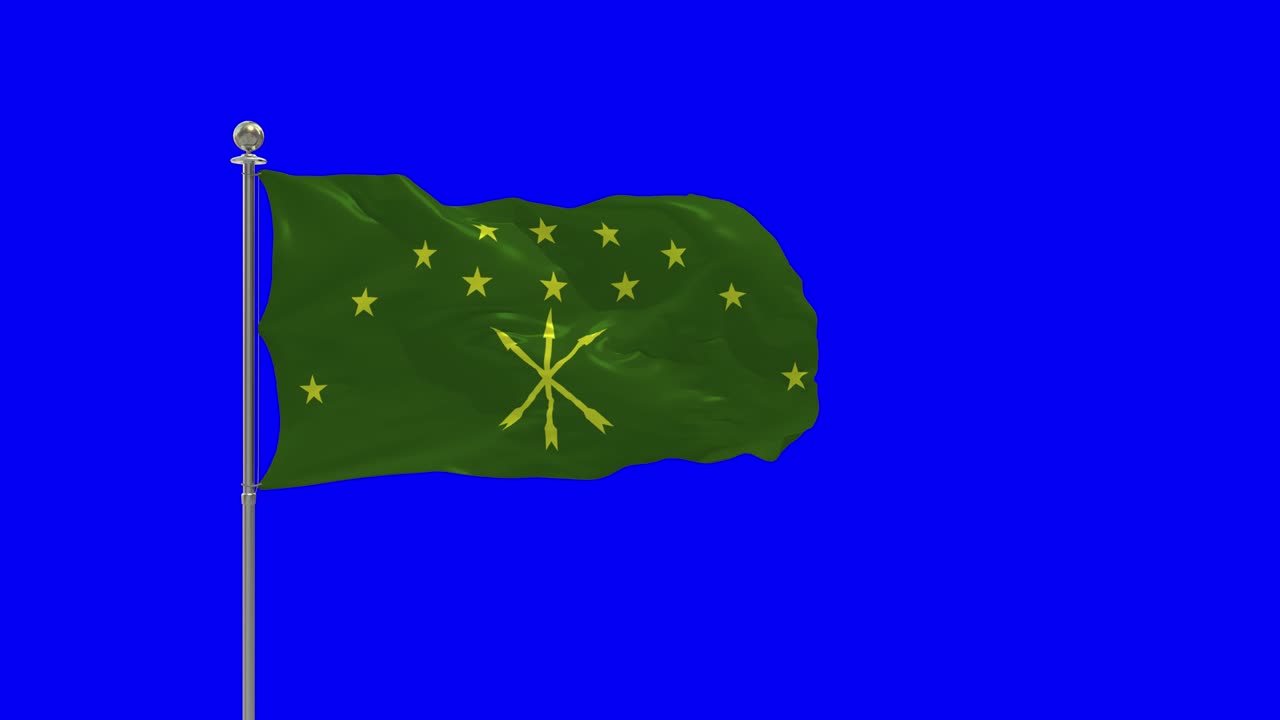adygea ilustración 3d de la bandera ondeando en un poste con llave de croma