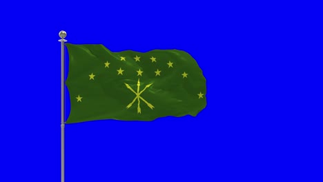 adygea  3d illustration of the waving flag on a pole with  chroma key
