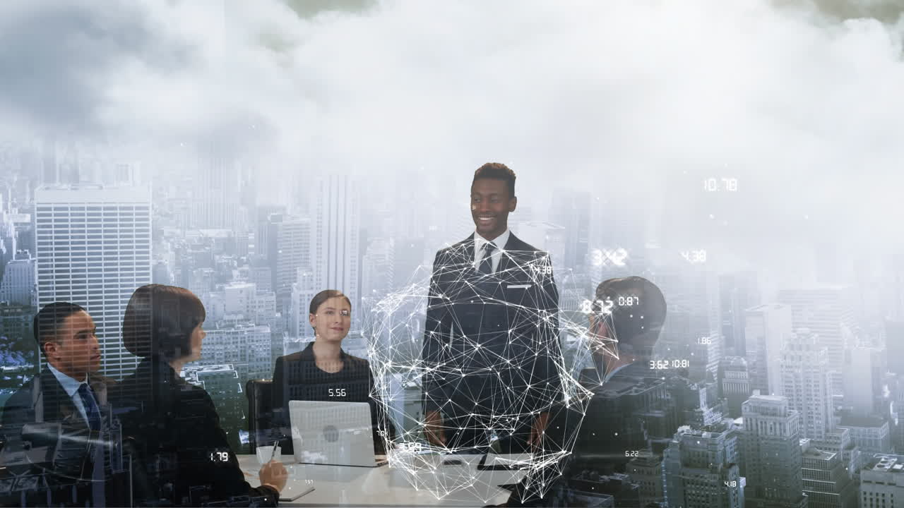 animação de globo de rede de conexões sobre pessoas de negócios em reunião