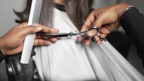 hair dresser cutting dark hair