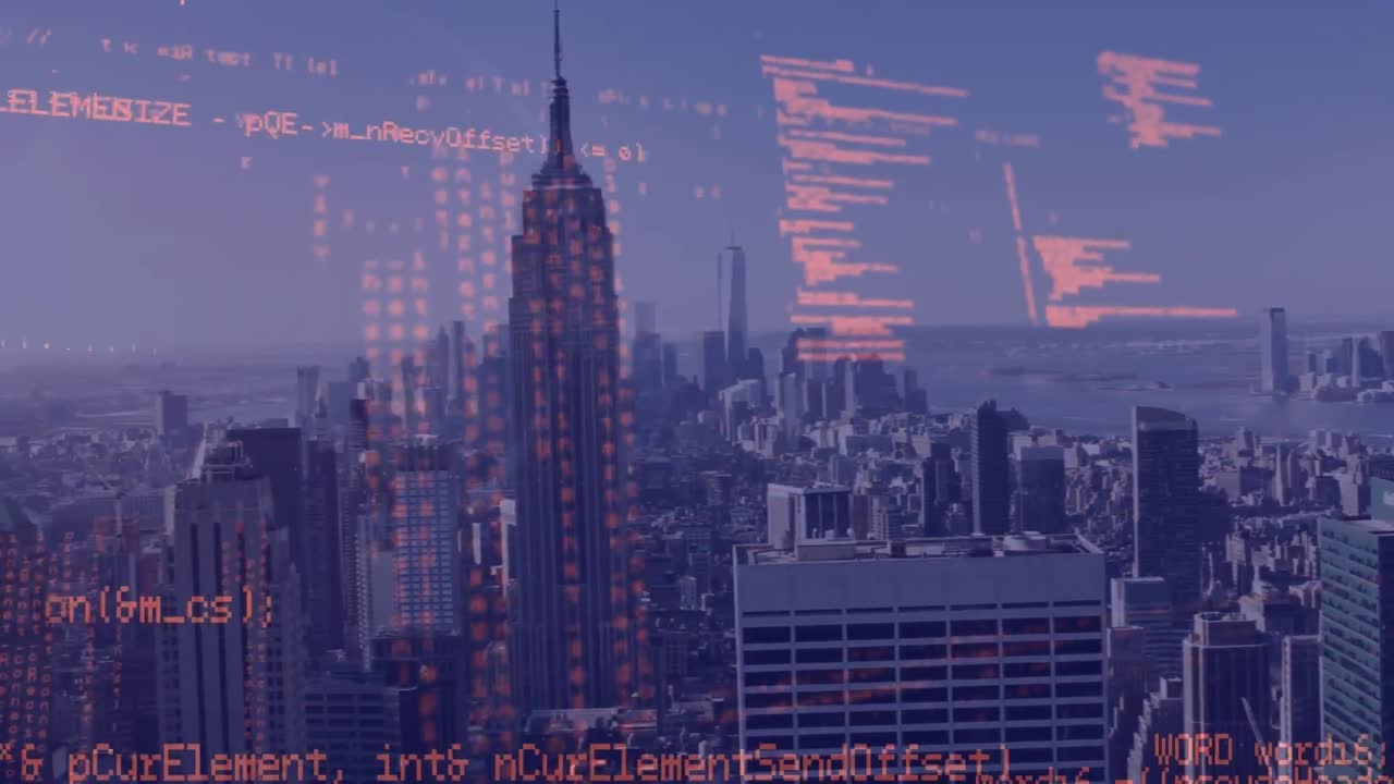 Animation of data processing over cityscape