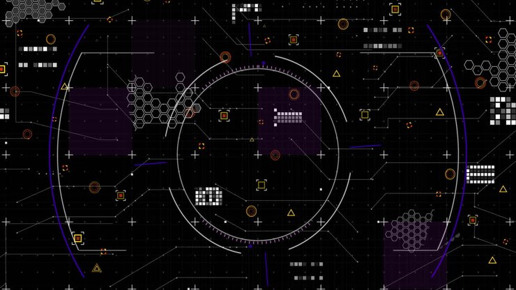 Animation of scope, markers and data processing over black background