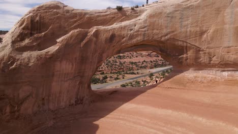 Nature-Concept---Beautiful-Natural-Rock-Formation-in-Southern-Utah-Desert---Aerial-Drone-Approaching-View