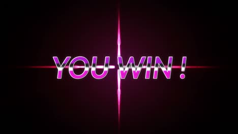 Animation-of-glitch-effect-over-you-win-text-banner-over-pink-light-trails-against-red-background