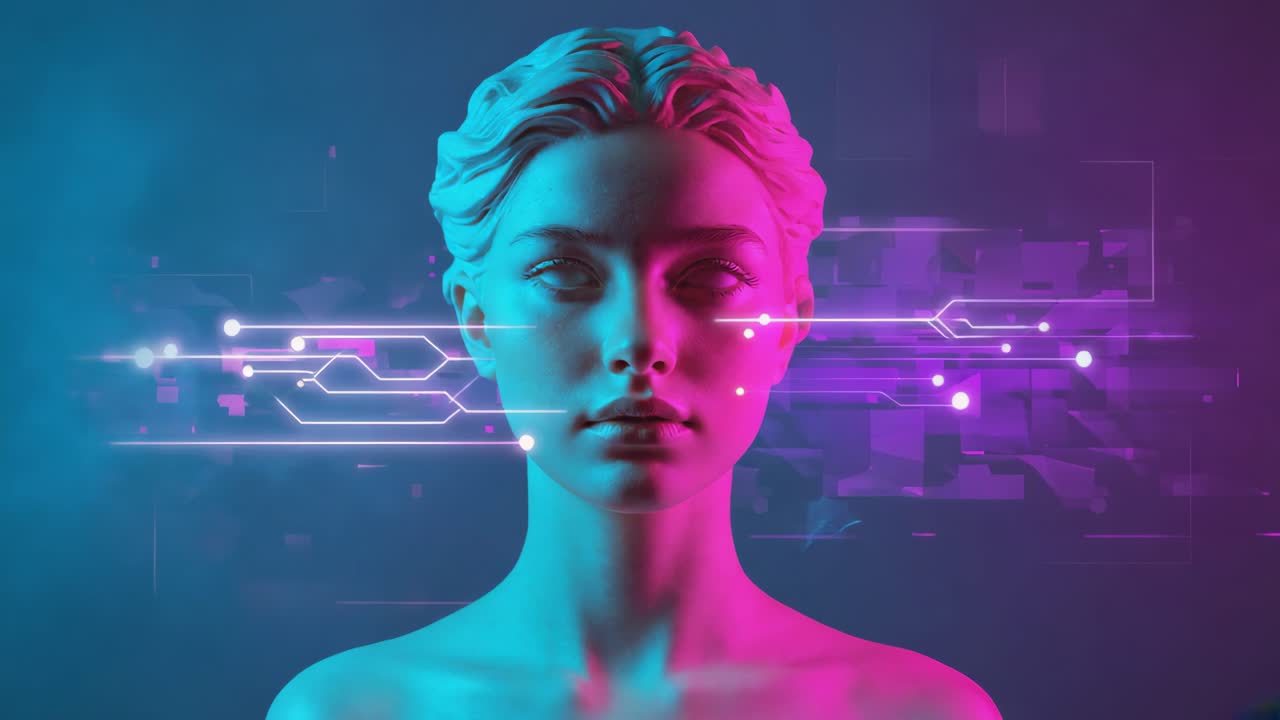 Futuristic AI Woman Portrait with Neon Lights