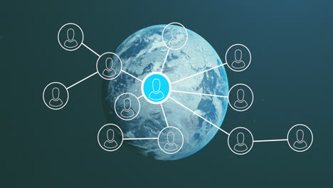 animación de la red de iconos digitales y procesamiento de datos en todo el mundo