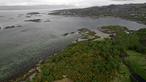 Beautiful-Aerial-Shot-of-Kyle-of-Lochalsh-Mainland-Scotland-Near-Skye-Bridge-4k