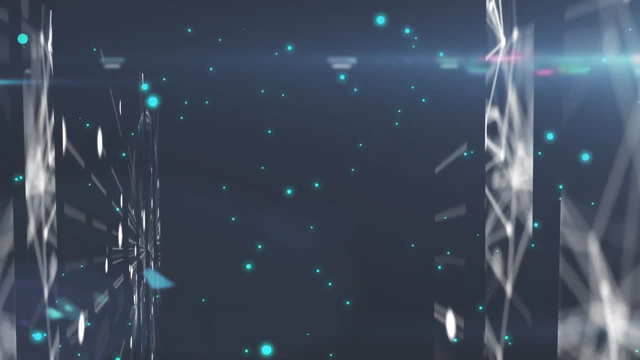 파란색 배경에 연결 네트워크의 스크린에 반 ⁇ 이는 입자