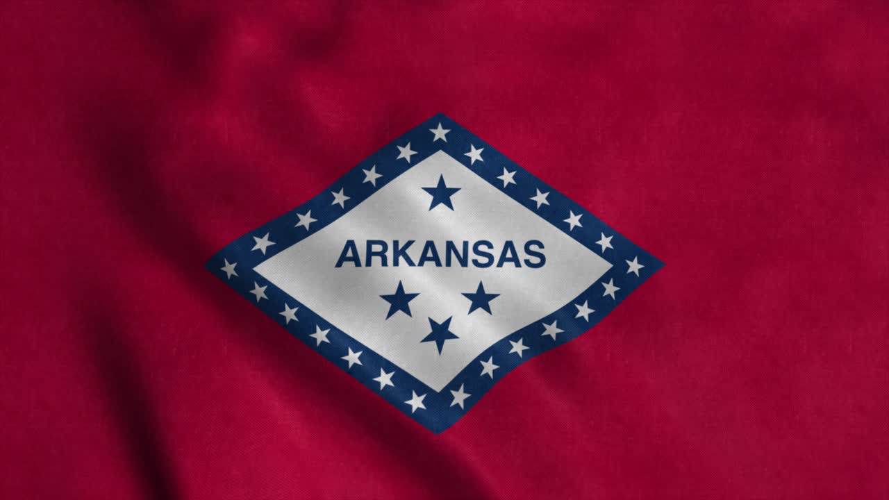 bandera del estado de arkansas ondeando en el viento. bucle sin costuras con textura de tela muy detallada