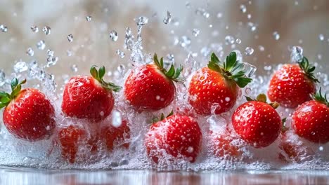 fresh strawberries splashing in water