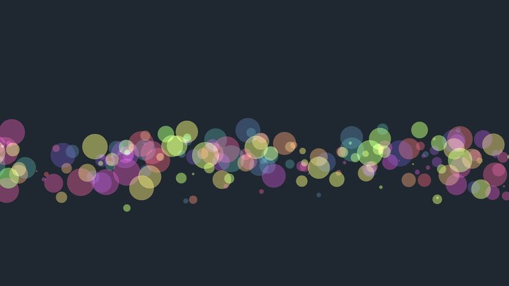 Bokeh rotondi e coriandoli al neon volanti nello spazio scuro