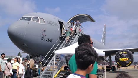 airshow visitors visit a kc-46a refueling tanker airplane of the usaf