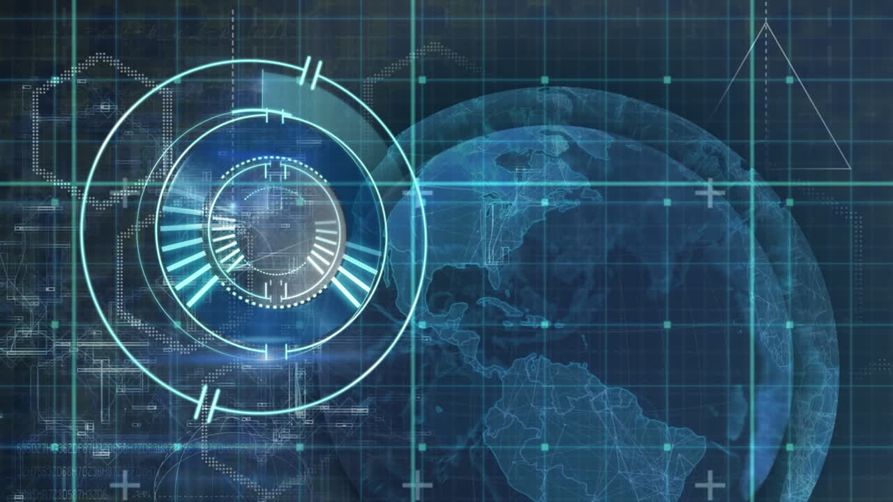 animación del alcance del escaneo sobre el globo y la cuadrícula azul