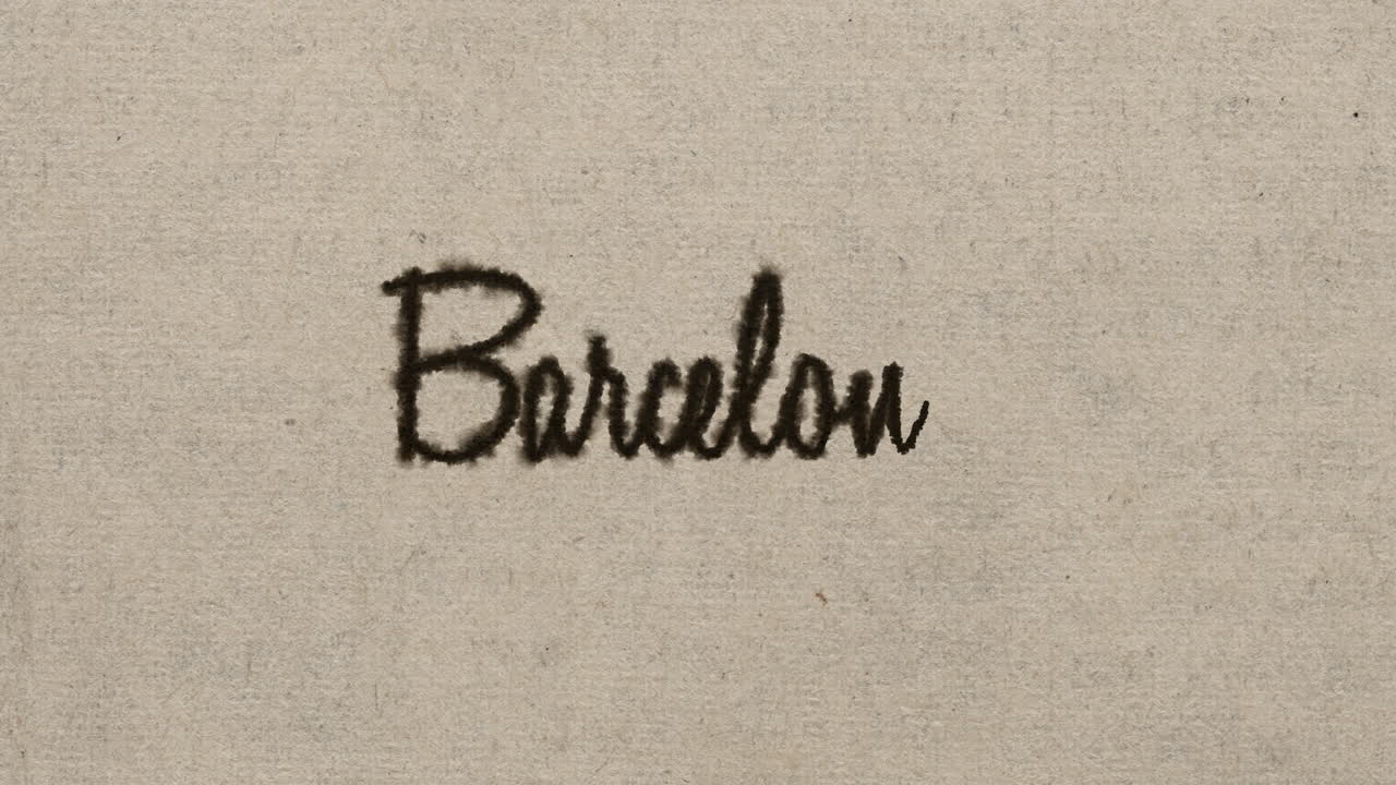 Script font graphic with ink bleeding into paper and on green screen, writing the text &amp;quot;Barcelona&amp;quot;, in 4k at 60fps