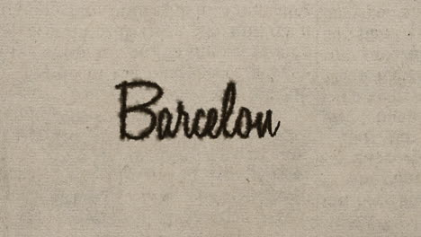 Script-font-graphic-with-ink-bleeding-into-paper-and-on-green-screen,-writing-the-text-"Barcelona",-in-4k-at-60fps