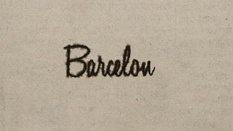 script font graphic with ink bleeding into paper and on green screen, writing the text &quot;barcelona&quot;, in 4k at 60fps