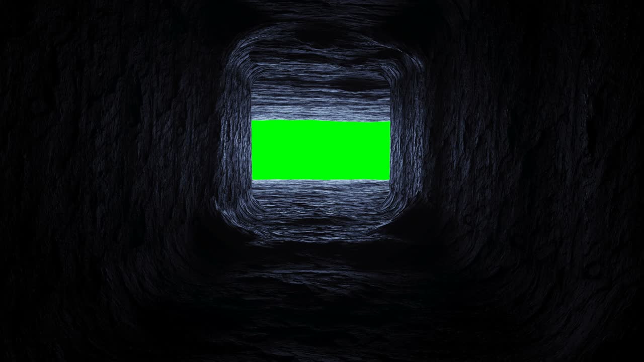 바위에서 날아가는 미래의 동굴, 코리더, 현실적인 녹색 스크린 4k 애니메이션